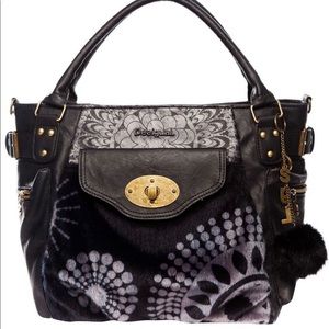 DESIGUAL violet faux fur detailed 2-way bag